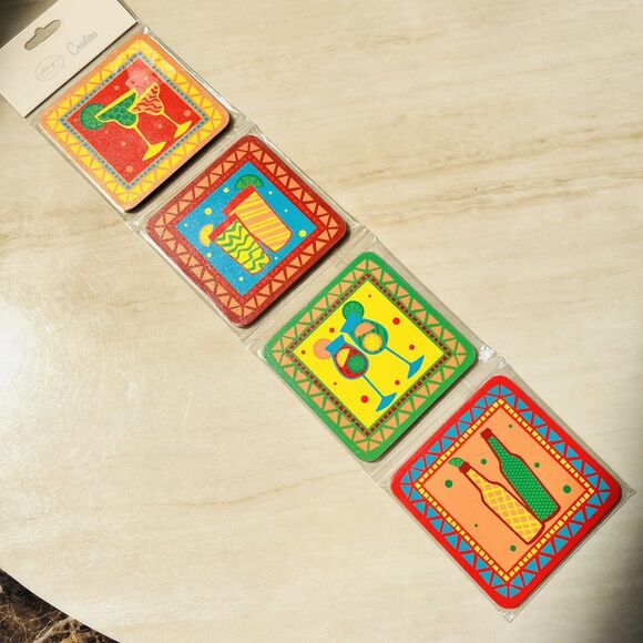 VTG Design Design Coasters Laminated/Cork Bottom Set of 4 Cocktail Martini 3.75” - Picture 1 of 5